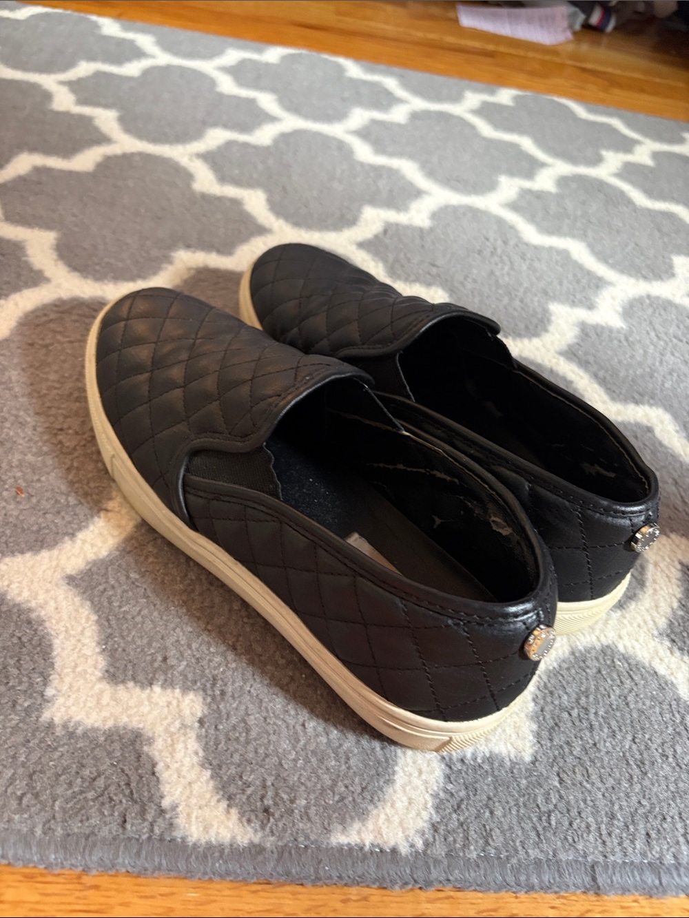 Steve Madden Black Quilted Slip-On Sneakers with Cream Soles